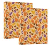 3 Ring Binder 2 Pack, Orange Yellow Autumn Leaves D Ring Binders with Clipboard Large 3 Ring Binders for School, College, Office
