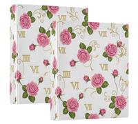 3 Ring Binder 2 Pack, Vintage Pink Roses White D Ring Binder with Clipboard Large 3 Ring Binders for School, College, Office