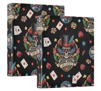 3 Ring Binder 2 Pack, Vintage Skeleton Feathers Black D Ring Binders with Clipboard Large 3 Ring Binders for School, College, Office