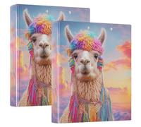 3 Ring Binder Alpaca Wearing Macrame A4 Binders with Clip Hold 200 Sheets with PVC Pockets Files Organisation for School Office Supplies 2 Pack