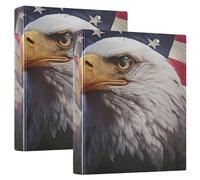 3 Ring Binder American Flag Eagle Head A4 Binders with Clip Hold 200 Sheets with PVC Pockets Files Organisation for School Office Supplies 2 Pack