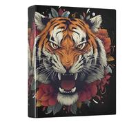 3 Ring Binder Angry Tiger Head Floral A4 Binders with Clip Hold 200 Sheets with PVC Pockets Files Organisation for School Office Supplies 1 Pack
