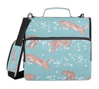 3 Ring Binder Bag with Zipper Tiger Abstract,Multi-Pockets Organizer with Shoulder Strap and Handle for School Work Office Cute Animal