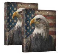3 Ring Binder Bald Eagle American Flag A4 Binders with Clip Hold 200 Sheets with PVC Pockets Files Organisation for School Office Supplies 2 Pack