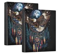 3 Ring Binder Bald Eagle Dreamcatcher A4 Binders with Clip Hold 200 Sheets with PVC Pockets Files Organisation for School Office Supplies 2 Pack