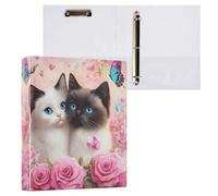 3 Ring Binder Beautiful Cats Rose 1.5 Inch Round Rings Holds 200 Sheets,3Ring Binders with Anti-Slip Metal Clip