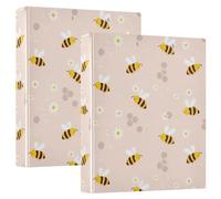 3 Ring Binder Bee Flower Pink A4 Binders with Clip Hold 200 Sheets with PVC Pockets Files Organisation for School Office Supplies 2 Pack