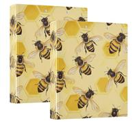 3 Ring Binder Bee Patterns A4 Binders with Clip Hold 200 Sheets with PVC Pockets Files Organisation for School Office Supplies 2 Pack