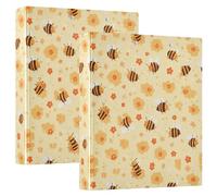 3 Ring Binder Bee Yellow Flower A4 Binders with Clip Hold 200 Sheets with PVC Pockets Files Organisation for School Office Supplies 2 Pack