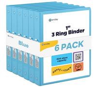 3 Ring Binder Blue, 1 Inch, 1” Clear View Cover with 2 Inside Pockets Round Ring Binder, Colored School Supplies Binders, Also Available in Pink, Blue, Purple, Green, and Grey (6 PC) - by Enday