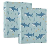 3 Ring Binder Blue Shark Seaweed Star A4 Binders with Clip Hold 200 Sheets with PVC Pockets Files Organisation for School Office Supplies 2 Pack