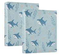 3 Ring Binder Blue Sharks Seaweed Star A4 Binders with Clip Hold 200 Sheets with PVC Pockets Files Organisation for School Office Supplies 2 Pack