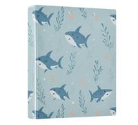 3 Ring Binder Blue Sharks Seaweed Star A4 Binders with Clip Hold 200 Sheets with PVC Pockets Files Organisation for School Office Supplies 1 Pack