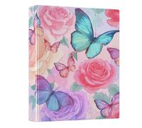 3 Ring Binder Butterfly and Rose A4 Binders with Clip Hold 200 Sheets with PVC Pockets Files Organisation for School Office Supplies 1 Pack