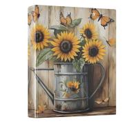 3 Ring Binder Butterfly Yellow Sunflowers Wooden 1.5 inch Binders Three Ring Binders with Clipboard Fit 8.5'' x 11'' Paper 3 Interior PVC Clear Pockets for Office Supplies