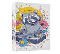 3 Ring Binder Cartoon Raccoon Dj A4 Binders with Clip Hold 200 Sheets with PVC Pockets Files Organisation for School Office Supplies 1 Pack