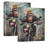 3 Ring Binder Chimpanzee Riding Motorcycles A4 Binders with Clip Hold 200 Sheets with PVC Pockets Files Organisation for School Office Supplies 2 Pack