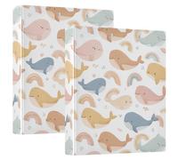3 Ring Binder Colorful Little Whale Rainbow A4 Binders with Clip Hold 200 Sheets with PVC Pockets Files Organisation for School Office Supplies 2 Pack