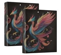 3 Ring Binder Colorful Phoenix Bird A4 Binders with Clip Hold 200 Sheets with PVC Pockets Files Organisation for School Office Supplies 2 Pack