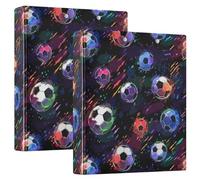 3 Ring Binder Colorful Soccer Ball A4 Binders with Clip Hold 200 Sheets with PVC Pockets Files Organisation for School Office Supplies 2 Pack