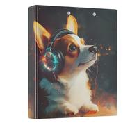 3 Ring Binder Corgi Wearing Headphones 1.5 inch Binders Three Ring Binders with Clipboard Fit 8.5'' x 11'' Paper 3 Interior PVC Clear Pockets for Office Supplies