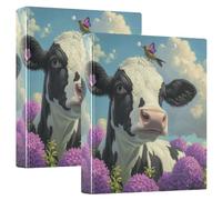 3 Ring Binder Cows in The Flowers A4 Binders with Clip Hold 200 Sheets with PVC Pockets Files Organisation for School Office Supplies 2 Pack