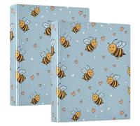 3 Ring Binder Cute Bee A4 Binders with Clip Hold 200 Sheets with PVC Pockets Files Organisation for School Office 2 Pack