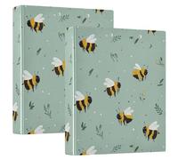 3 Ring Binder Cute Bee Leaves A4 Binders with Clip Hold 200 Sheets with PVC Pockets Files Organisation for School Office Supplies 2 Pack