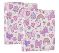 3 Ring Binder Cute Butterfly Flower Rainbow A4 Binders with Clip Hold 200 Sheets with PVC Pockets Files Organisation for School Office Supplies 2 Pack