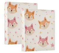 3 Ring Binder Cute Little Foxes A4 Binders with Clip Hold 200 Sheets with PVC Pockets Files Organisation for School Office Supplies 2 Pack