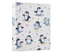3 Ring Binder Cute Penguin Skiing A4 Binders with Clip Hold 200 Sheets with PVC Pockets Files Organisation for School Office Supplies 1 Pack