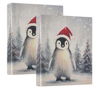 3 Ring Binder Cute Penguins A4 Binders with Clip Hold 200 Sheets with PVC Pockets Files Organisation for School Office 2 Pack