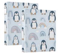 3 Ring Binder Cute Penguins Rainbows A4 Binders with Clip Hold 200 Sheets with PVC Pockets Files Organisation for School Office Supplies 2 Pack