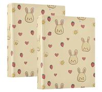 3 Ring Binder Cute Rabbit Face Heart Suns A4 Binders with Clip Hold 200 Sheets with PVC Pockets Files Organisation for School Office Supplies 2 Pack