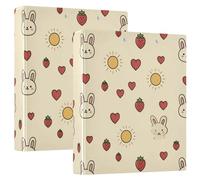 3 Ring Binder Cute Rabbit Heart Strawberries A4 Binders with Clip Hold 200 Sheets with PVC Pockets Files Organisation for School Office Supplies 2 Pack