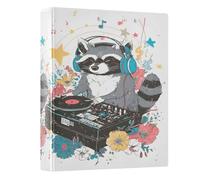 3 Ring Binder Cute Raccoon Dj A4 Binders with Clip Hold 200 Sheets with PVC Pockets Files Organisation for School Office Supplies 1 Pack