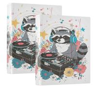 3 Ring Binder Cute Raccoon Dj A4 Binders with Clip Hold 200 Sheets with PVC Pockets Files Organisation for School Office Supplies 2 Pack