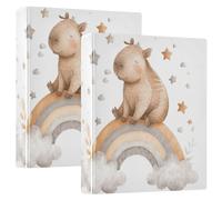 3 Ring Binder Cute Rainbow Star Capybara A4 Binders with Clip Hold 200 Sheets with PVC Pockets Files Organisation for School Office Supplies 2 Pack
