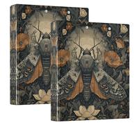 3 Ring Binder Dark Gray Moth Flower A4 Binders with Clip Hold 200 Sheets with PVC Pockets Files Organisation for School Office Supplies 2 Pack