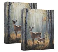 3 Ring Binder Deer in The Woods A4 Binders with Clip Hold 200 Sheets with PVC Pockets Files Organisation for School Office Supplies 2 Pack