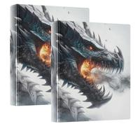 3 Ring Binder Dragon's Head Spitting Fire A4 Binders with Clip Hold 200 Sheets with PVC Pockets Files Organisation for School Office Supplies 2 Pack