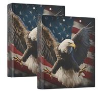 3 Ring Binder Eagle American Flag A4 Binders with Clip Hold 200 Sheets with PVC Pockets Files Organisation for School Office Supplies 2 Pack