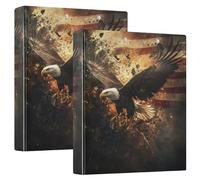 3 Ring Binder Eagle and American Flag-04 A4 Binders with Clip Hold 200 Sheets with PVC Pockets Files Organisation for School Office Supplies 2 Pack