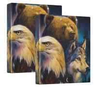 3 Ring Binder Eagle Bear Wolf A4 Binders with Clip Hold 200 Sheets with PVC Pockets Files Organisation for School Office Supplies 2 Pack