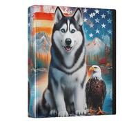 3 Ring Binder Eagle Husky American Flag A4 Binders with Clip Hold 200 Sheets with PVC Pockets Files Organisation for School Office Supplies 1 Pack