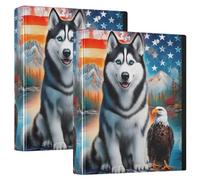 3 Ring Binder Eagle Husky American Flag A4 Binders with Clip Hold 200 Sheets with PVC Pockets Files Organisation for School Office Supplies 2 Pack