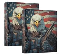 3 Ring Binder Eagle with American Flag-03 A4 Binders with Clip Hold 200 Sheets with PVC Pockets Files Organisation for School Office Supplies 2 Pack