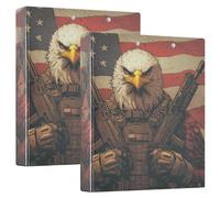 3 Ring Binder Eagle with American Flag-04 A4 Binders with Clip Hold 200 Sheets with PVC Pockets Files Organisation for School Office Supplies 2 Pack