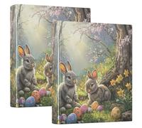 3 Ring Binder Easter Forest Bunny A4 Binders with Clip Hold 200 Sheets with PVC Pockets Files Organisation for School Office Supplies 2 Pack