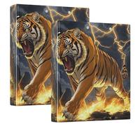 3 Ring Binder Fierce Tiger-01 A4 Binders with Clip Hold 200 Sheets with PVC Pockets Files Organisation for School Office Supplies 2 Pack